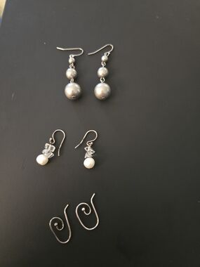 Sterling Silver and Pearl Drop Earrings Trio - Silver and White